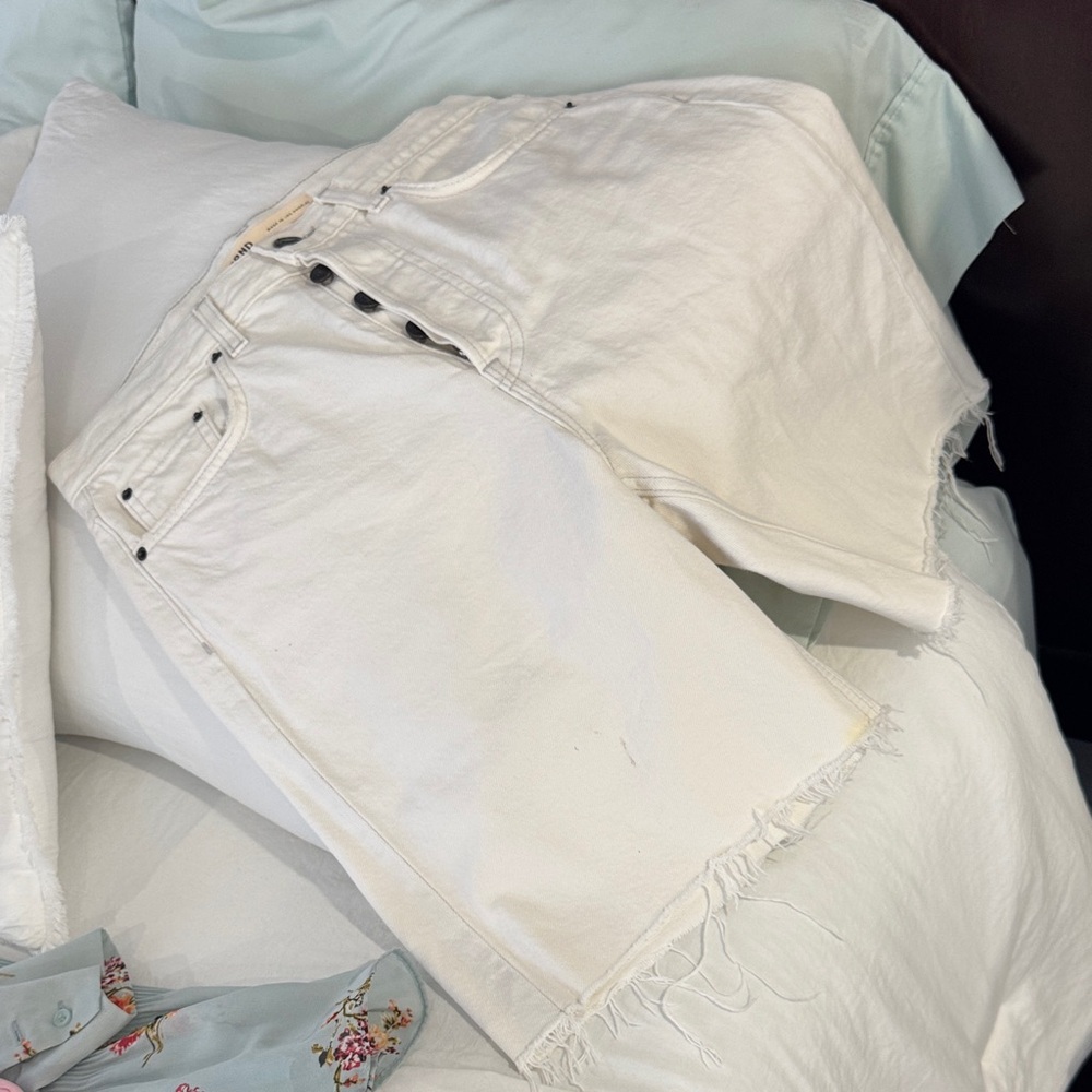 White Denim Frayed Hem Shorts